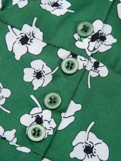 Clearance Retro Stage 1940s V-Neck Floral Dress Green