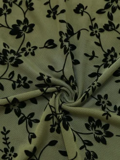 Discount Retro Stage 1960s V-Neck Floral Flocked A-line Dress Green