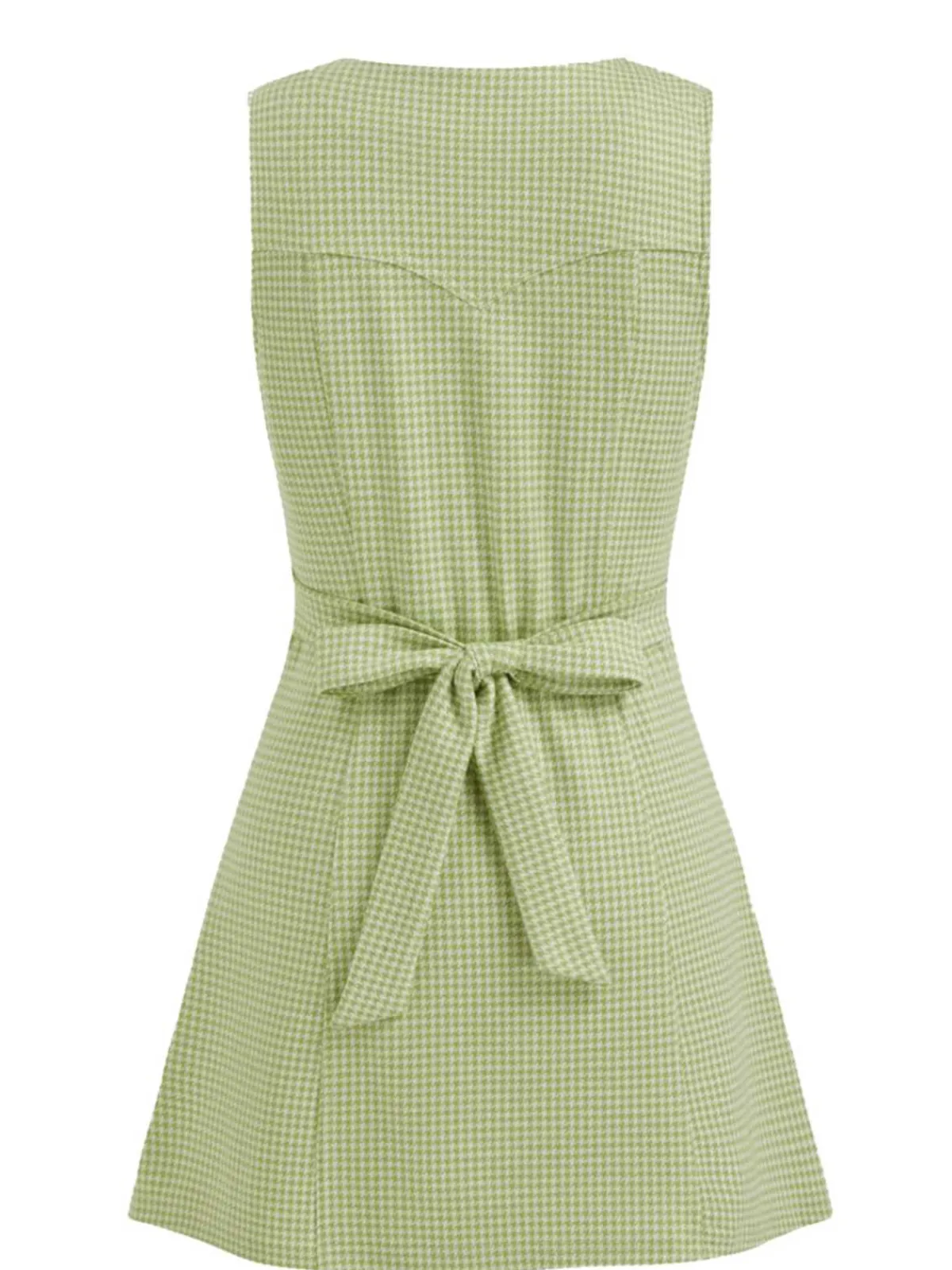 Outlet Retro Stage Green 1960s V-Neck Houndstooth Sleeveless Dress Light Green