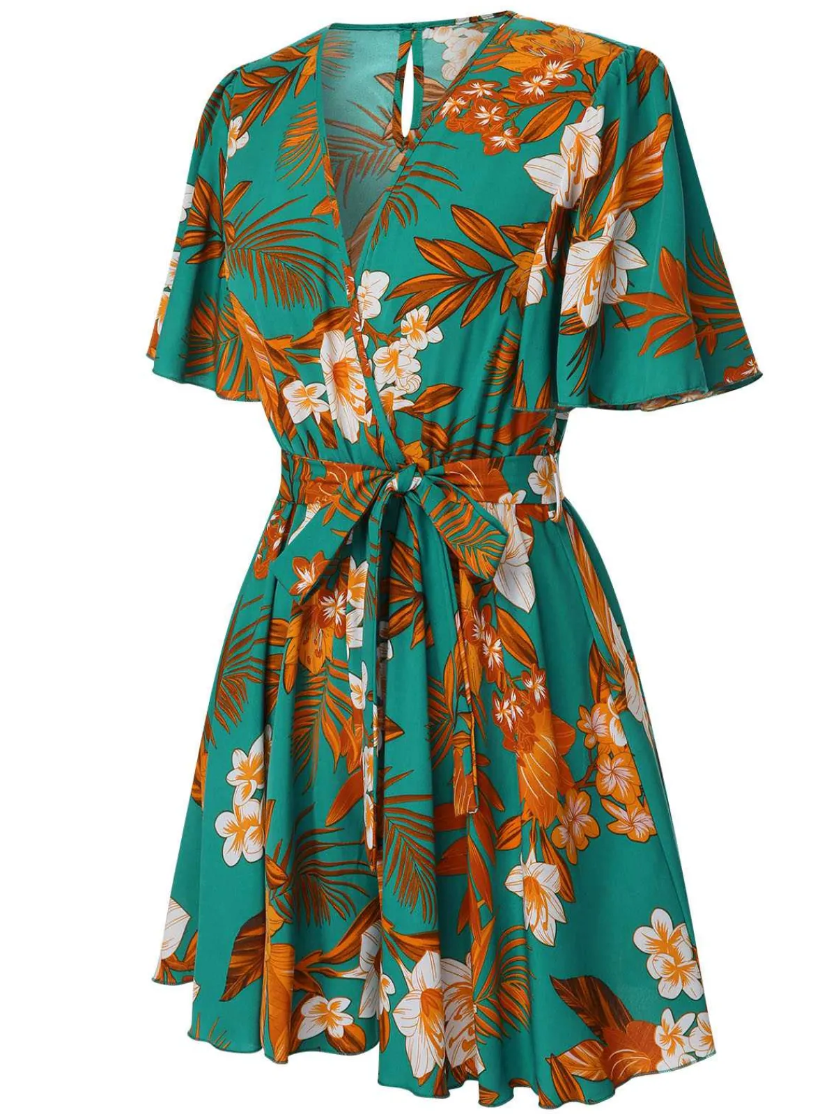 Hot Retro Stage 1970s V-Neck Ruffle Sleeves Romper Green