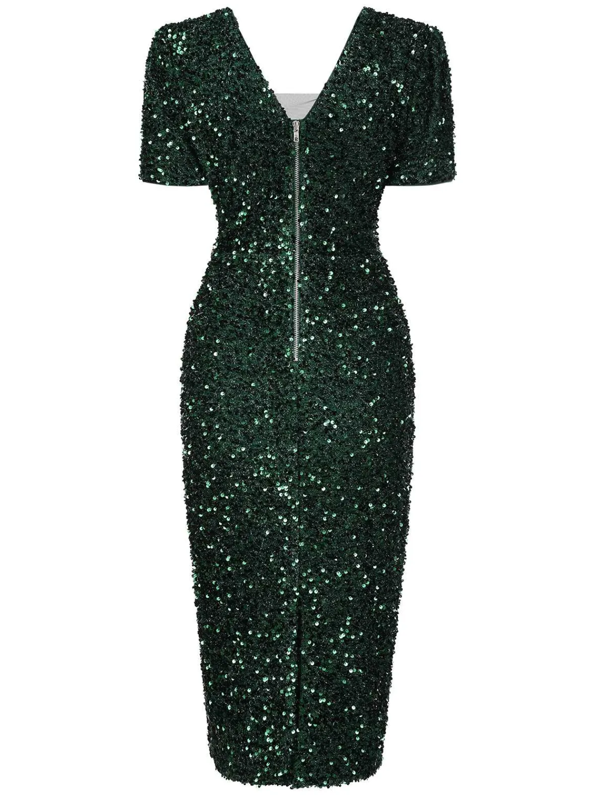 Online Retro Stage 1960s V-Neck Sequined Pencil Dress Green