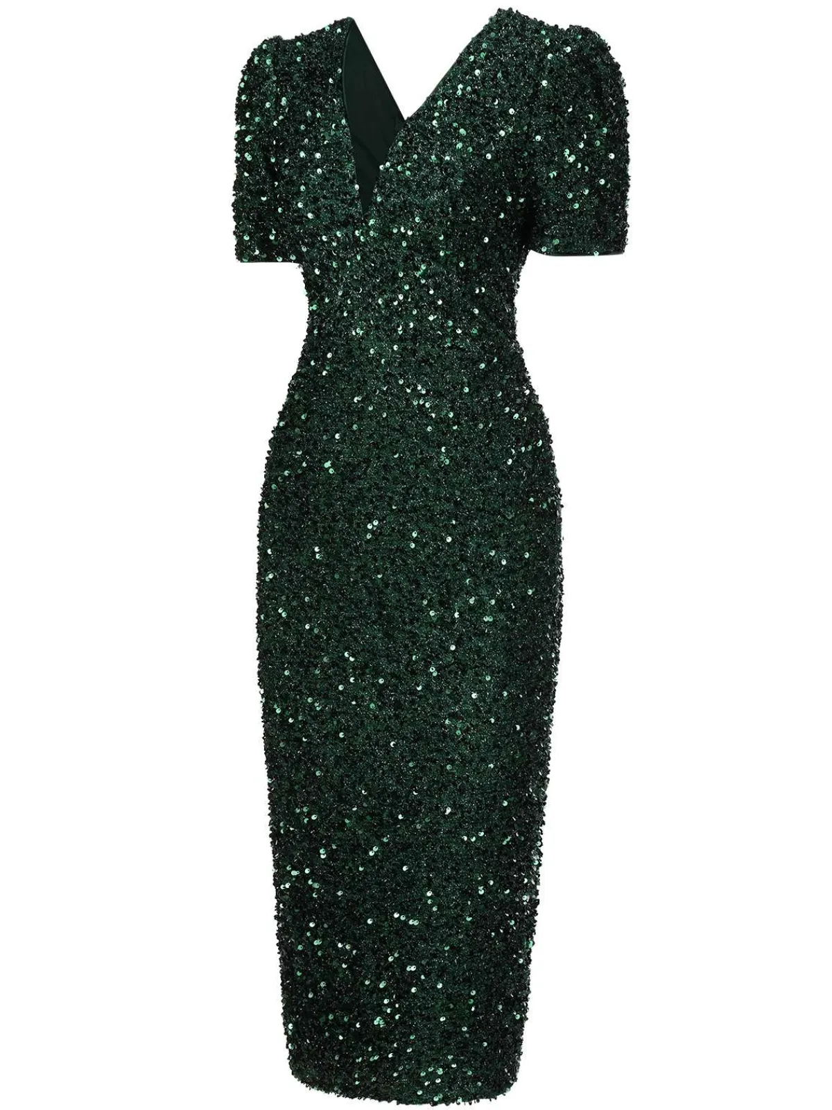 Online Retro Stage 1960s V-Neck Sequined Pencil Dress Green