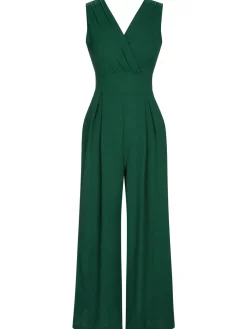 New Retro Stage 1930s V-Neck Sleeveless Jumpsuit Green