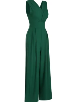 New Retro Stage 1930s V-Neck Sleeveless Jumpsuit Green