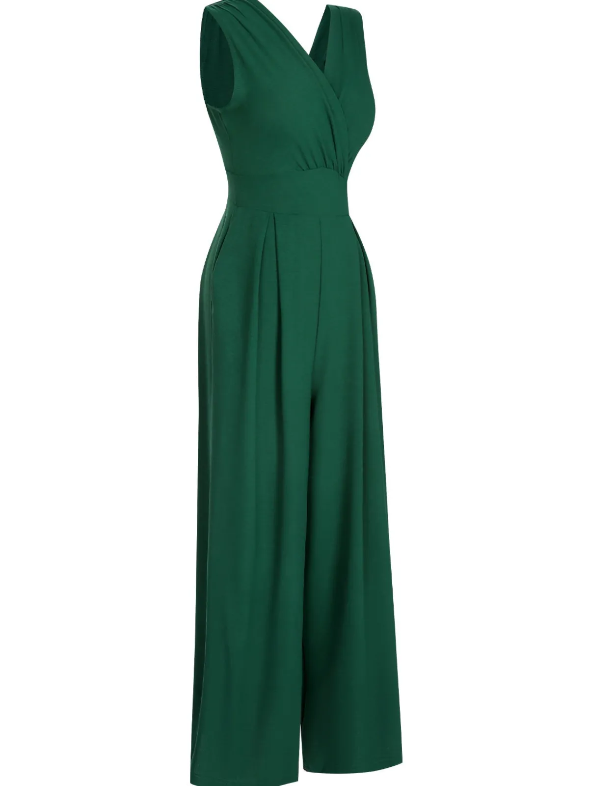 New Retro Stage 1930s V-Neck Sleeveless Jumpsuit Green