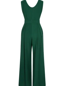 New Retro Stage 1930s V-Neck Sleeveless Jumpsuit Green