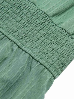 Online Retro Stage 1950s V-Neck Smocked Cap Sleeves Romper Green