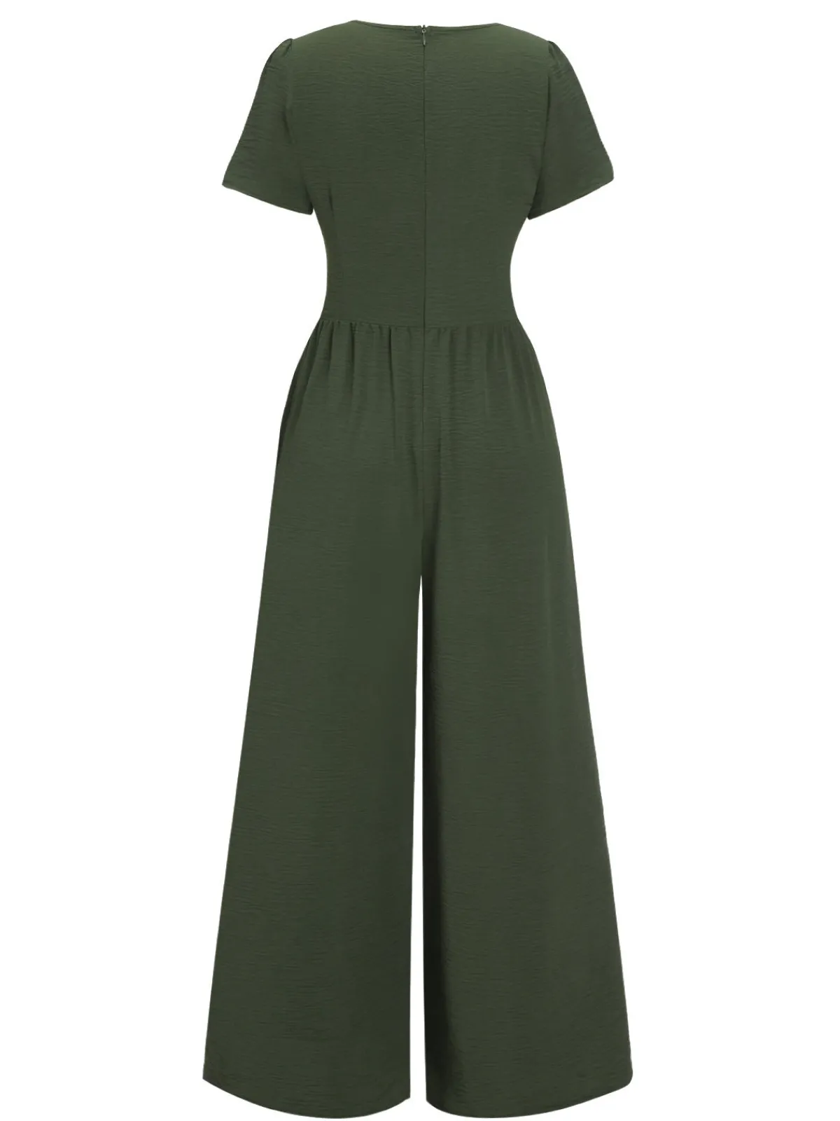 Clearance Retro Stage 1940s V-Neck Solid Jumpsuit Green
