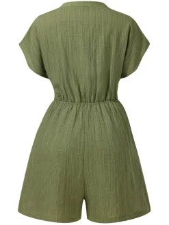 Clearance Retro Stage 1950s V-Neck Textured Pocket Romper Green