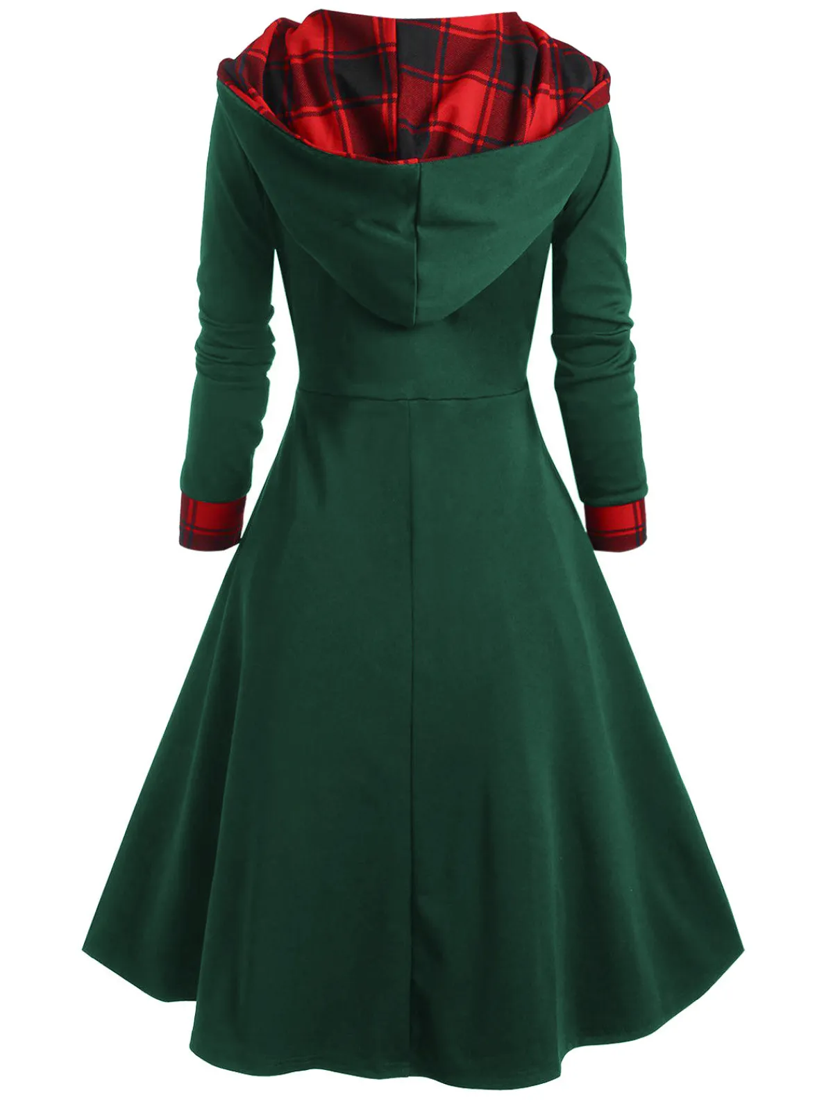 Best Retro Stage Green&Red 1950s Christmas Plaids Hooded Dress