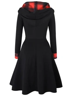 Best Retro Stage Green&Red 1950s Christmas Plaids Hooded Dress