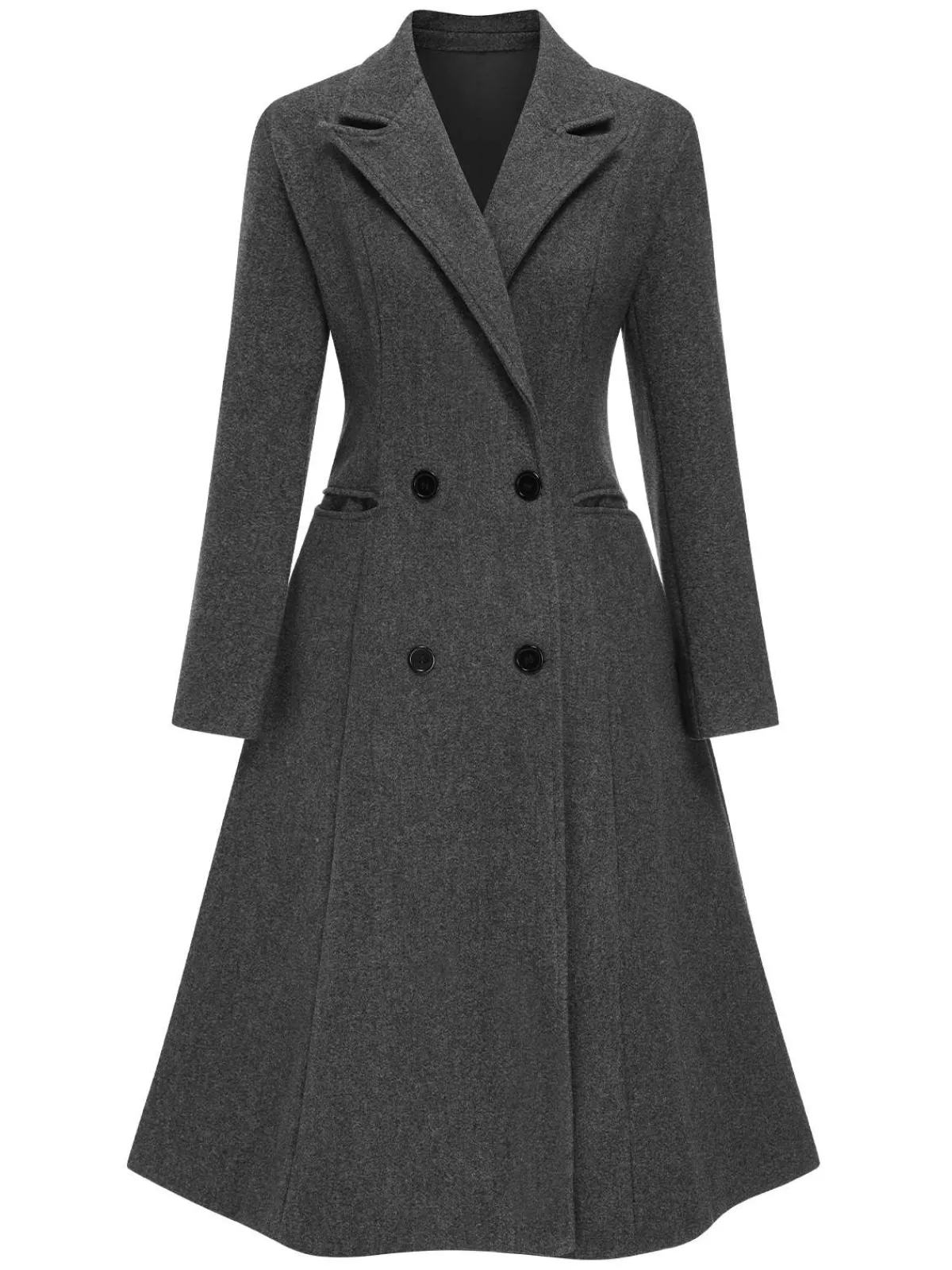 Clearance Retro Stage 1940s Notched Lapel Faux Wool Long Coat Grey