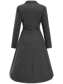 Clearance Retro Stage 1940s Notched Lapel Faux Wool Long Coat Grey