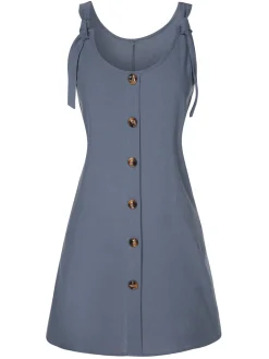 New Retro Stage 1970s Solid Buttoned Straps Dress Grey