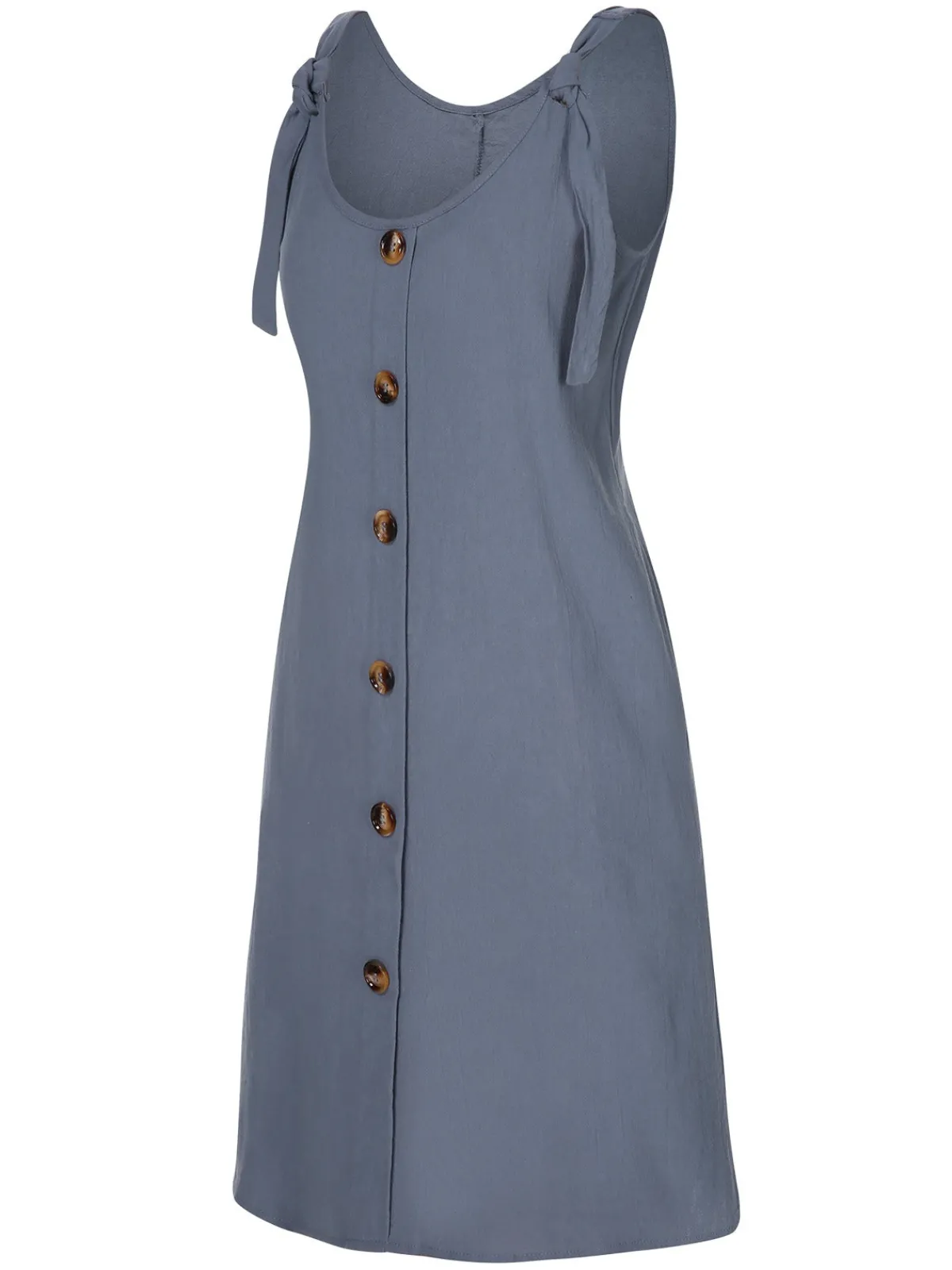 New Retro Stage 1970s Solid Buttoned Straps Dress Grey