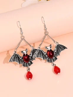 Fashion Retro Stage Halloween Bat Ruby Dangle Earrings