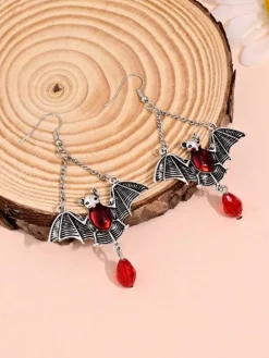 Fashion Retro Stage Halloween Bat Ruby Dangle Earrings