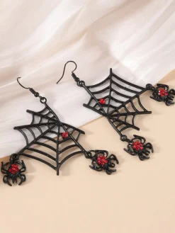 Sale Retro Stage Halloween Black Spider Web Earrings