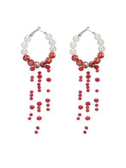 Online Retro Stage Halloween Blood Drop Pearl Tassel Earrings