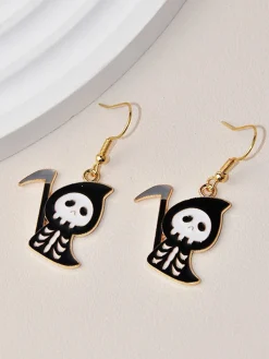 Outlet Retro Stage Halloween Cartoon Black Grim Reaper Earrings