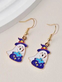 Discount Retro Stage Halloween Cartoon Witch Hat Ghost Drop Earrings