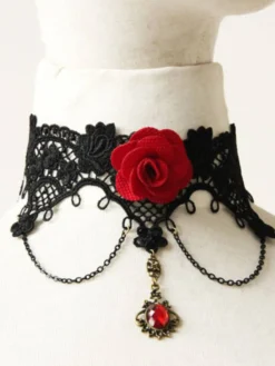 Outlet Retro Stage Halloween 3D Rose Flower Lace Necklace