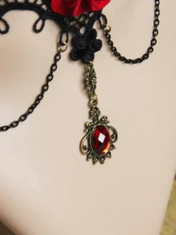 Outlet Retro Stage Halloween 3D Rose Flower Lace Necklace