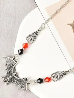 Best Retro Stage Halloween Gothic Bat Crystal Bead Necklace