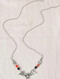 Best Retro Stage Halloween Gothic Bat Crystal Bead Necklace