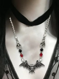 Best Retro Stage Halloween Gothic Bat Crystal Bead Necklace
