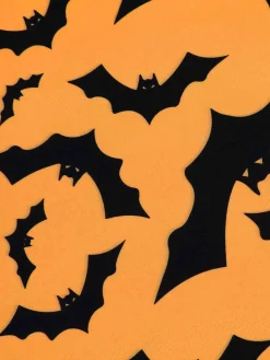 Online Retro Stage Halloween Gothic Bat Empire Waist Dress Orange & Black