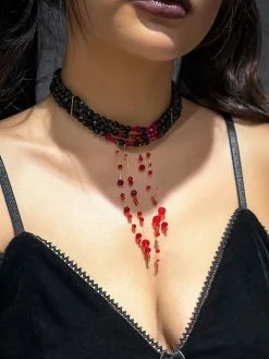 Outlet Retro Stage Halloween Gothic Crystal Blood Drop Necklace