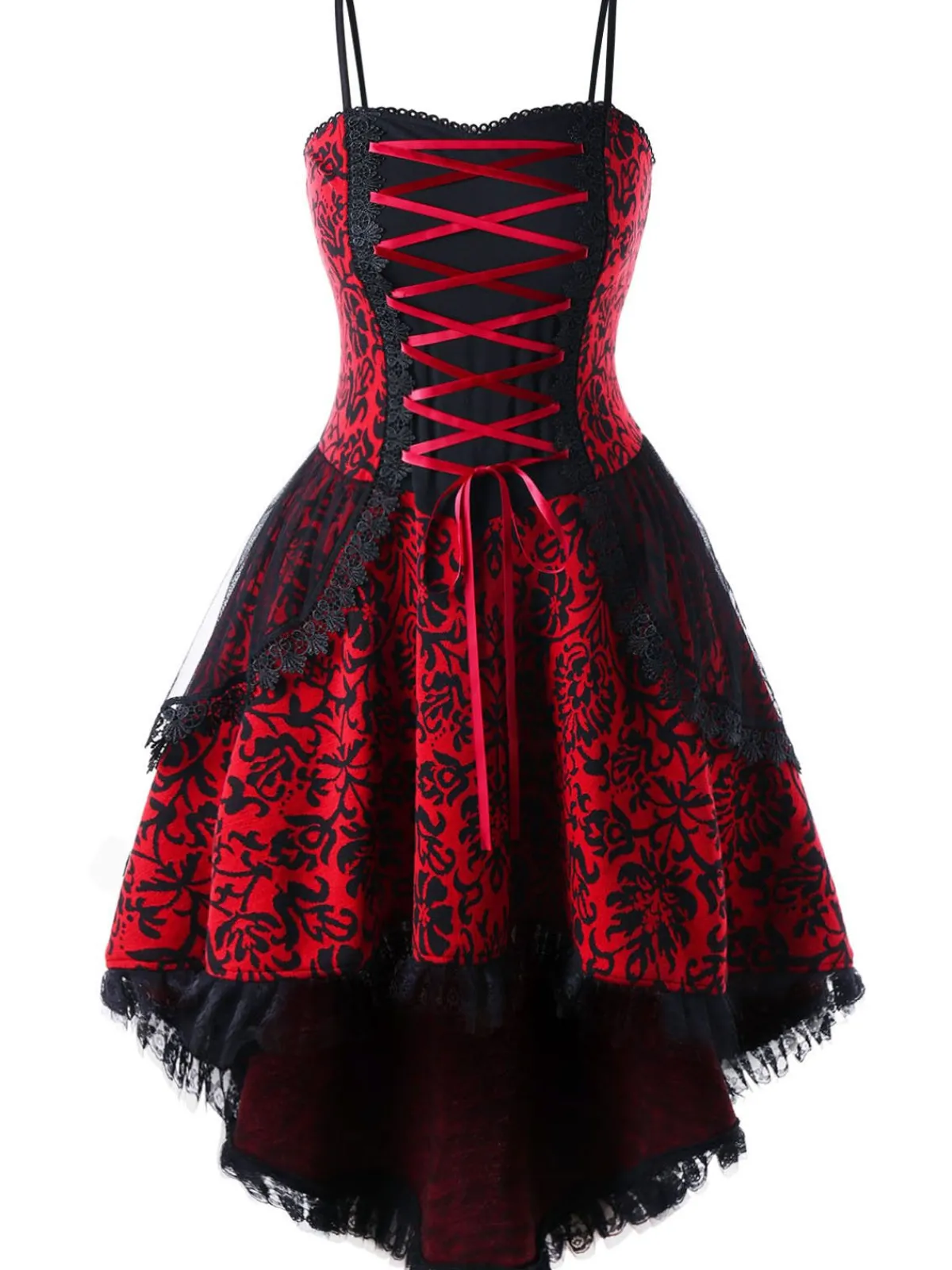 Outlet Retro Stage Halloween Gothic Lace Steampunk Dress Red