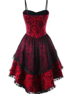 Outlet Retro Stage Halloween Gothic Lace Steampunk Dress Red