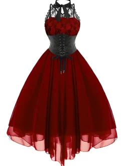 Hot Retro Stage Halloween Gothic Steampunk Lace Dress