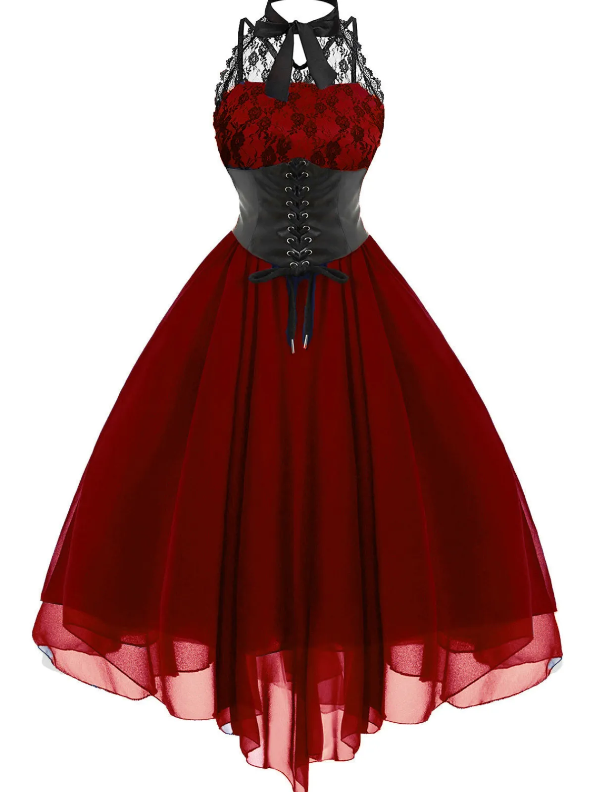 Online Retro Stage Halloween Gothic Steampunk Lace Dress