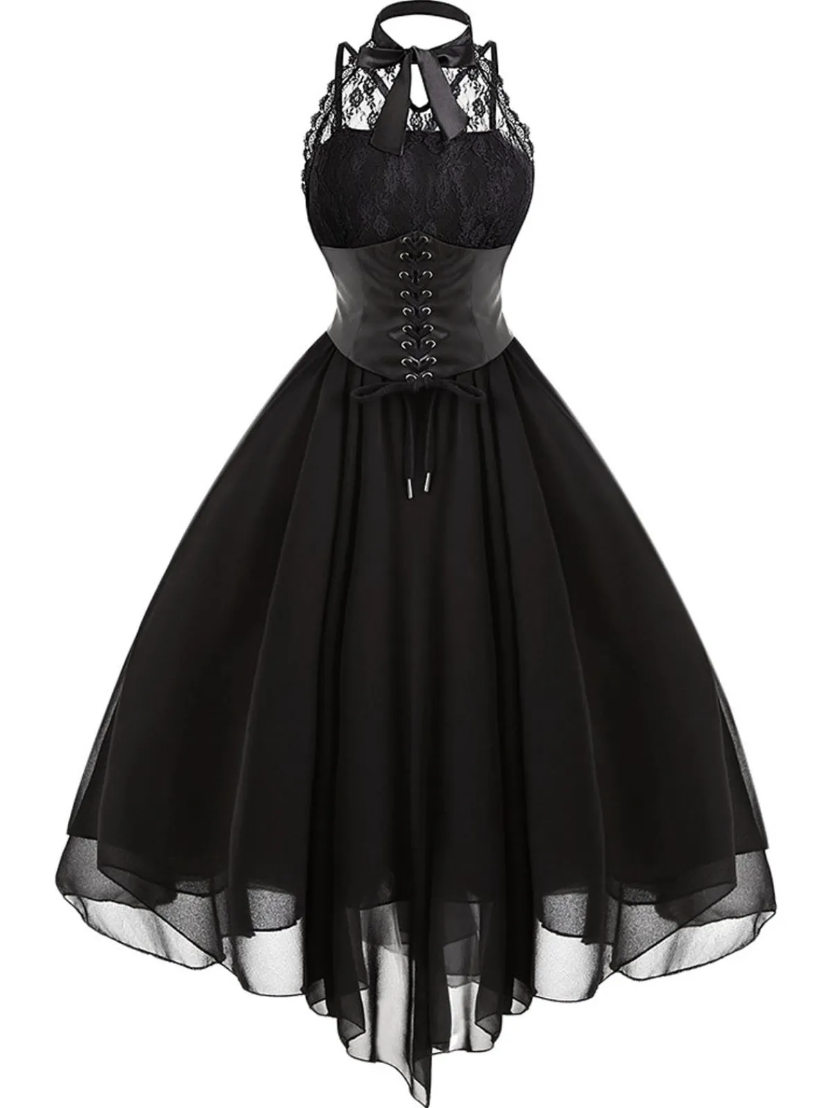 Online Retro Stage Halloween Gothic Steampunk Lace Dress