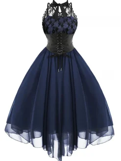 Online Retro Stage Halloween Gothic Steampunk Lace Dress