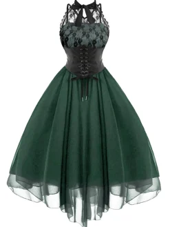 Online Retro Stage Halloween Gothic Steampunk Lace Dress