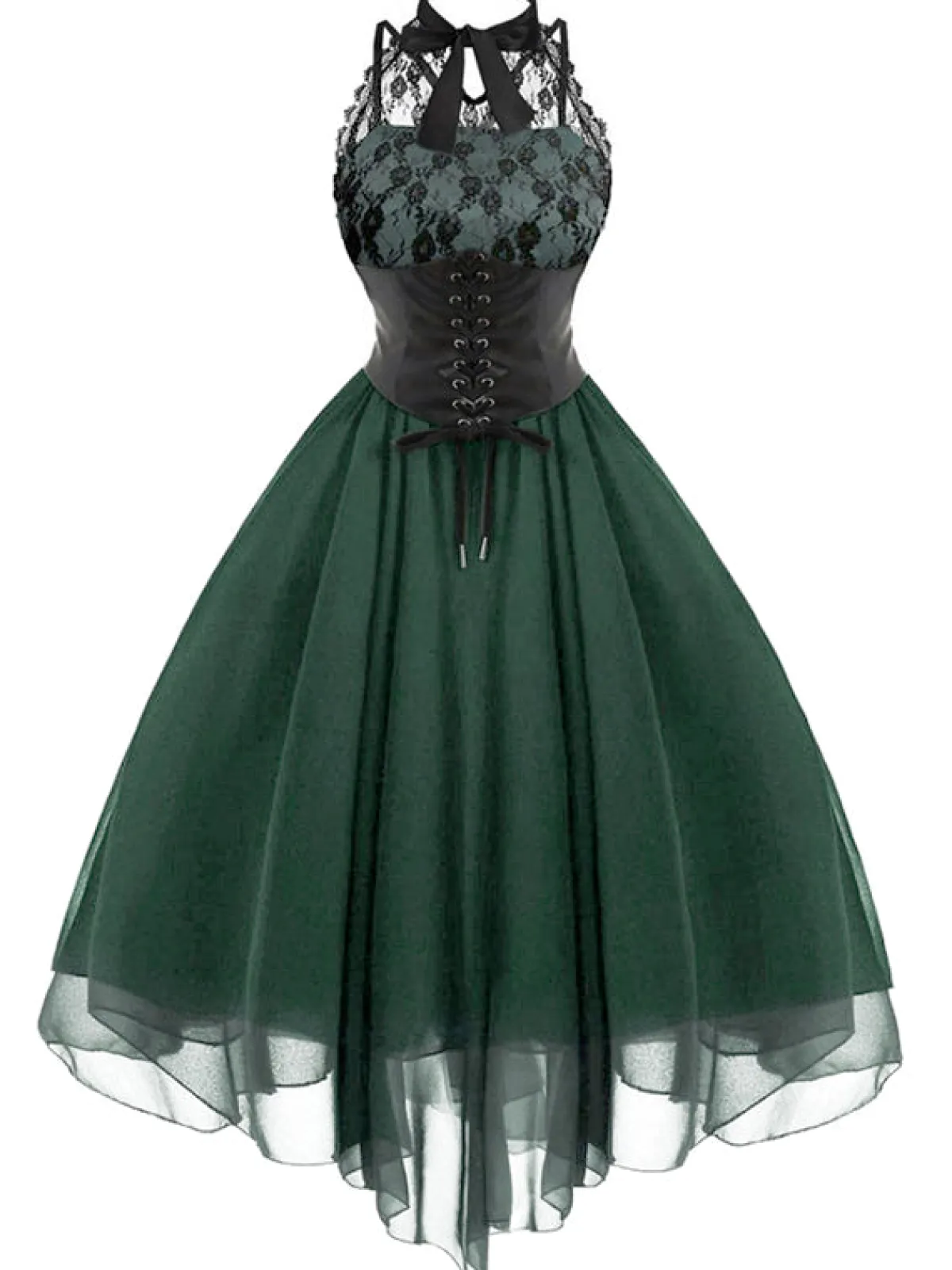 Online Retro Stage Halloween Gothic Steampunk Lace Dress