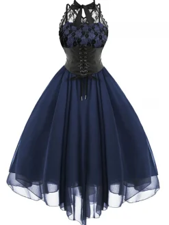 Online Retro Stage Halloween Gothic Steampunk Lace Dress