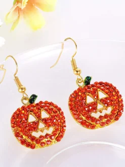 Online Retro Stage Halloween Rhinestones Grimace Pumpkin Earrings