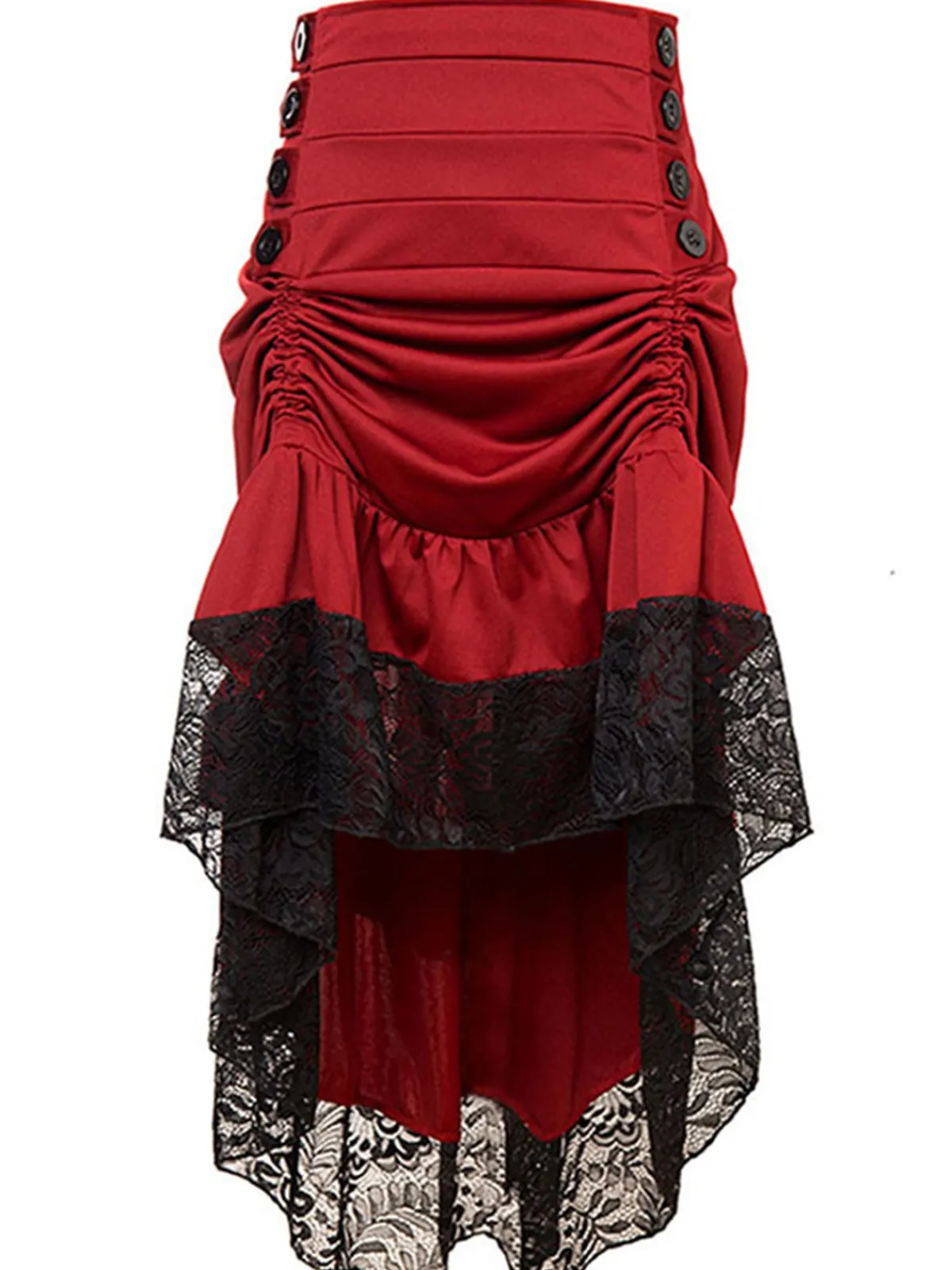 Fashion Retro Stage Halloween Solid Lace Gothic Ruffle Skirt Wine Red