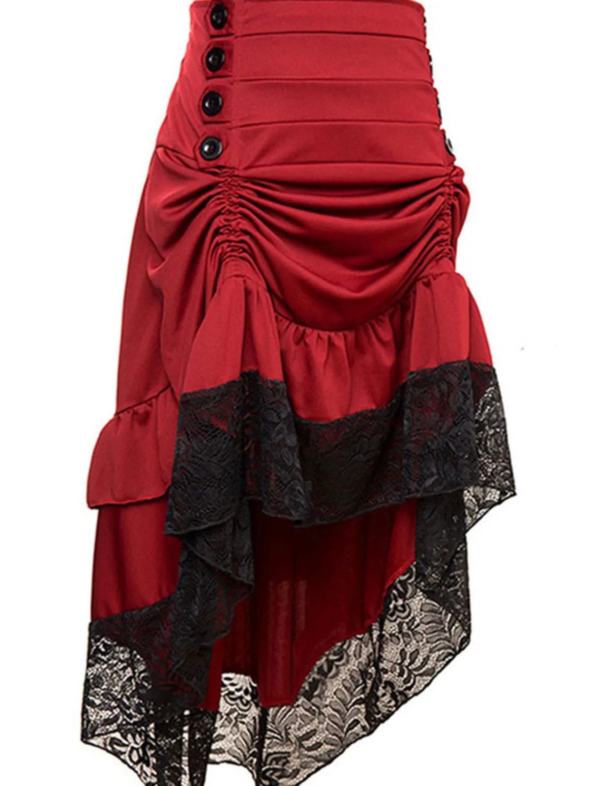 Fashion Retro Stage Halloween Solid Lace Gothic Ruffle Skirt Wine Red