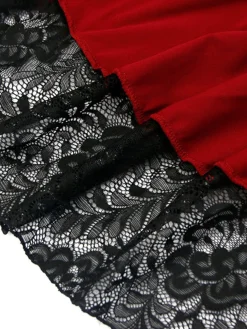 Fashion Retro Stage Halloween Solid Lace Gothic Ruffle Skirt Wine Red