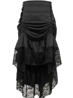 Fashion Retro Stage Halloween Solid Lace Gothic Ruffle Skirt Wine Red