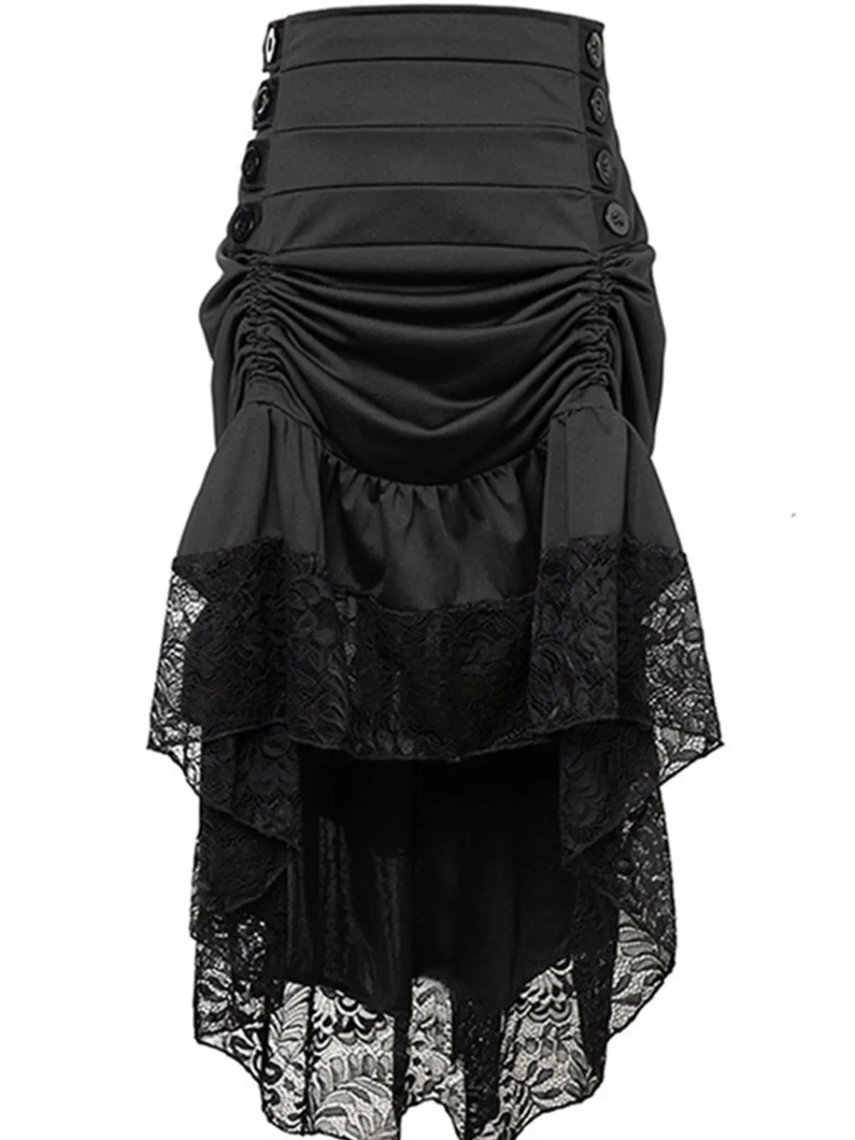 Fashion Retro Stage Halloween Solid Lace Gothic Ruffle Skirt Wine Red