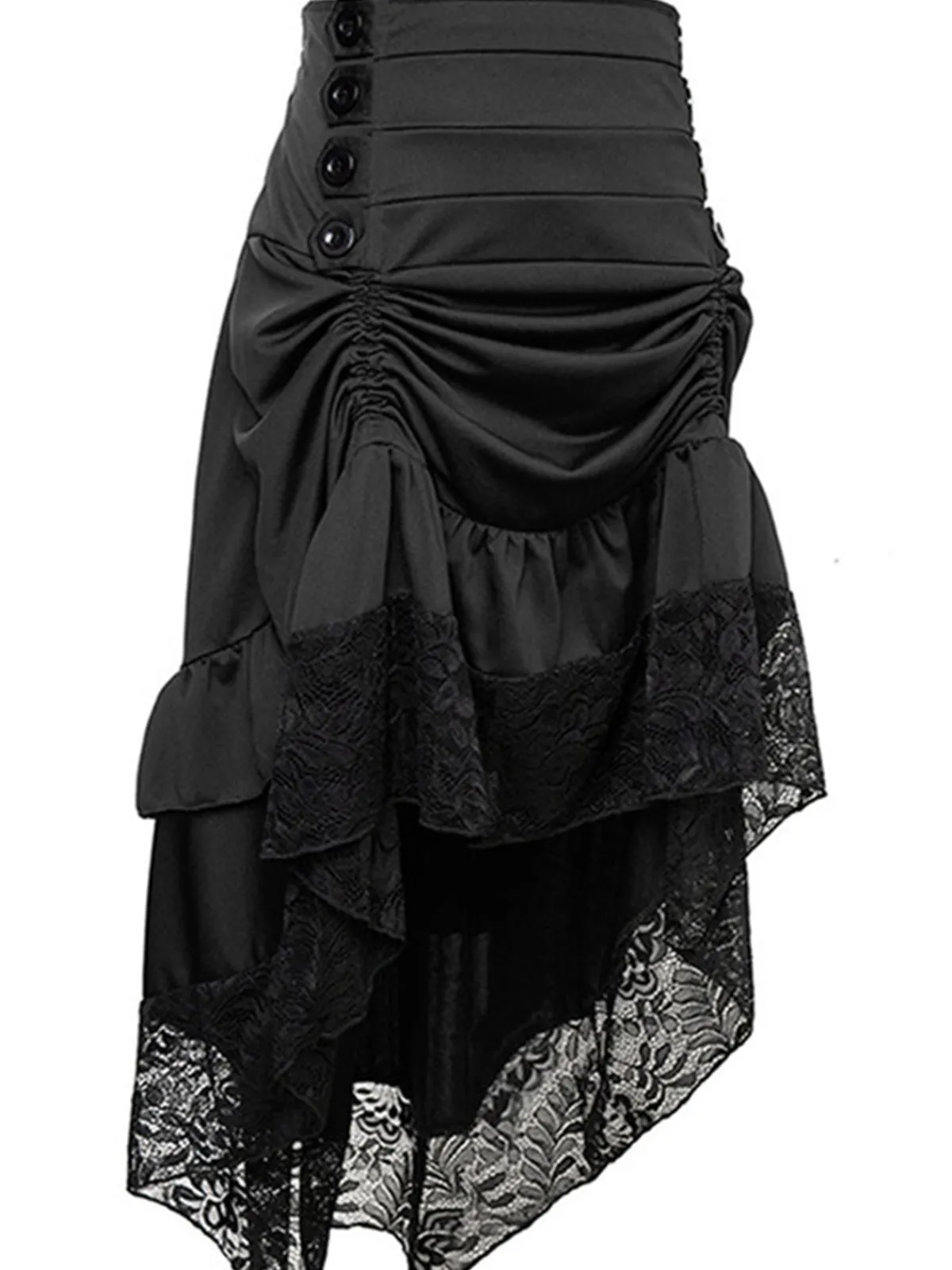 Fashion Retro Stage Halloween Solid Lace Gothic Ruffle Skirt Wine Red