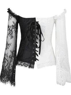 Online Retro Stage Halloween Steampunk Lace Patchwork Corset