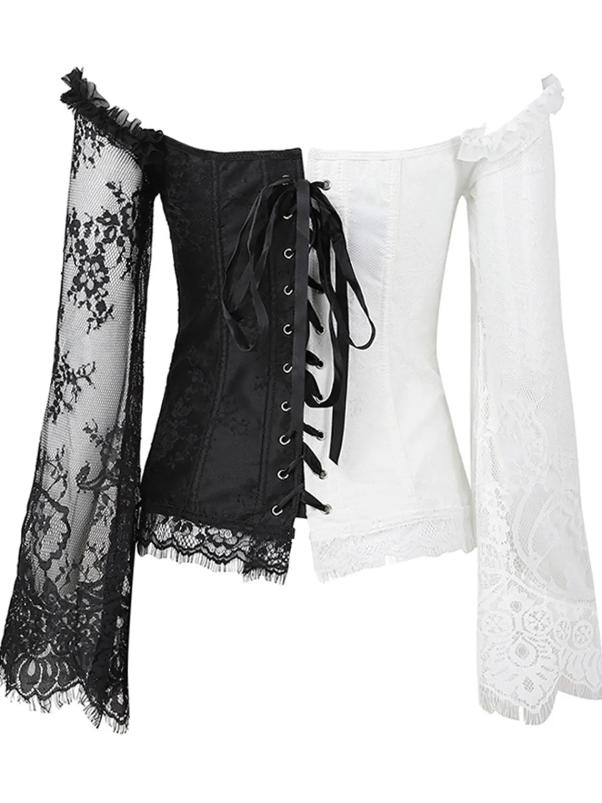 Online Retro Stage Halloween Steampunk Lace Patchwork Corset